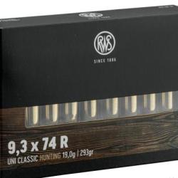9,3 x 74 R ...Cartouches Neuves RWS- Uni Classic  19 gram. (293 grains)