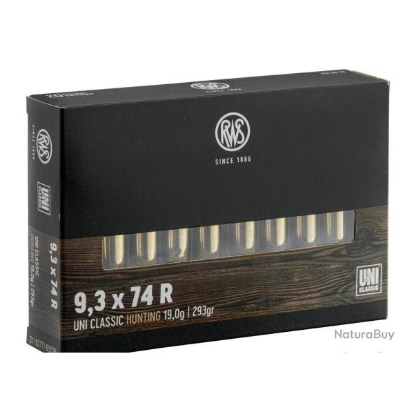 9,3 x 74 R ...Cartouches Neuves RWS- Uni Classic  19 gram. (293 grains)