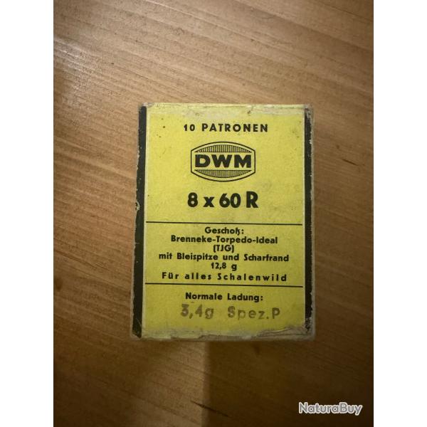 Bo�te de 9 munitions DWM 8x60 Brenneke Torpedo-Ideal (TIG)