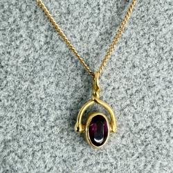 Collier en or massif 18 carats avec pierre bordeaux - 40 cm
