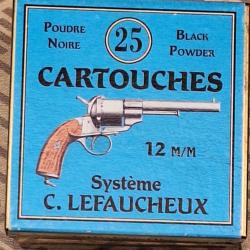 Boite de 25 munitions neuves 12mm a broche poudre noire systeme lefaucheux vendu par poudrenoirepro