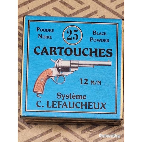 Boite de 25 munitions neuves 12mm a broche poudre noire systeme lefaucheux vendu par poudrenoirepro