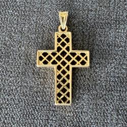 Croix ajour&eacute;e en or massif 18 carats - Bapt&ecirc;me - M&eacute;daille - Catholique - Chr&eacute;tien
