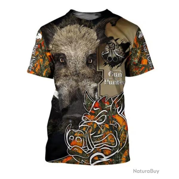 T-Shirt Streetwear impression 3D Motif Sanglier ref/104