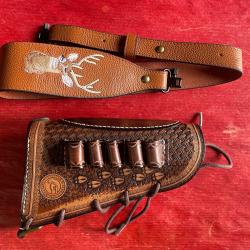 Lot Busc pour crosse en cuir et sangle cuir pour fusil
