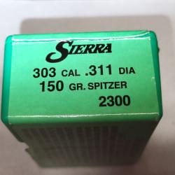 1 boite de 100 ogives sierra 303 cal 311 150grs spitzer r&eacute;f 2300