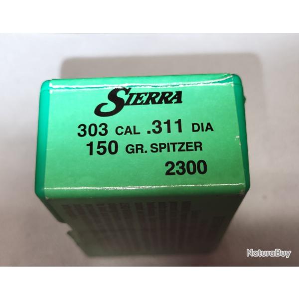 1 boite de 100 ogives sierra 303 cal 311 150grs spitzer r�f 2300