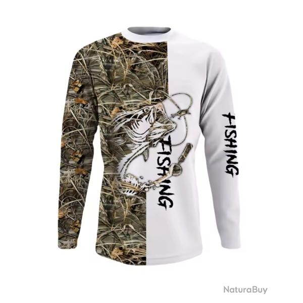 T-Shirt Streetwear Manche Longue Impression 3D Motif P�CHE ref/685