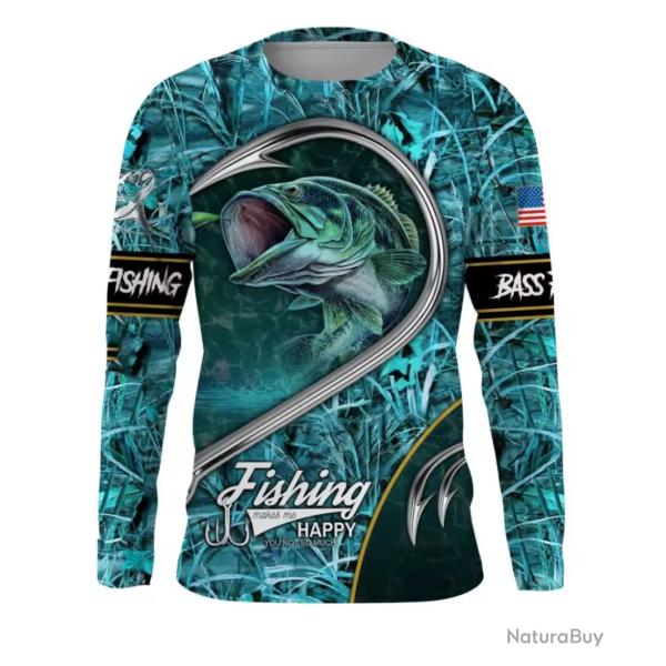T-Shirt Streetwear Manche Longue Impression 3D Motif P�CHE ref/904