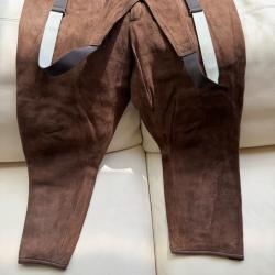 PANTALON SALOPETTE DE CHASSE SEPTEMBER LYON EN DAIM MARRON