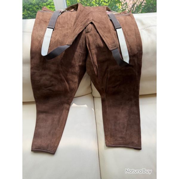 PANTALON SALOPETTE DE CHASSE SEPTEMBER LYON EN DAIM MARRON