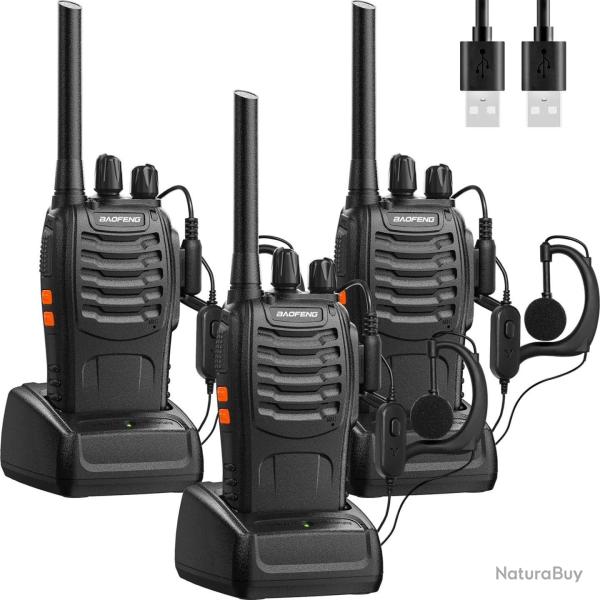 Talkie Walkie Kit 3 Pi�ces 16 Canaux Batterie1500mA Radio Bidirectionnelle Longue Port�e Charge USB