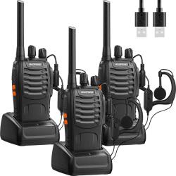 Talkie Walkie Radio Bidirectionnelle Kit 3 Pi&egrave;ces Longue Port&eacute;e 16 Canaux Batterie1500mA Charge USB