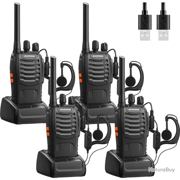 Talkie Walkie Kit 4 Pi�ces Longue Port�e16 Canaux Radio Bidirectionnelle Charge USB Batterie1500mAh