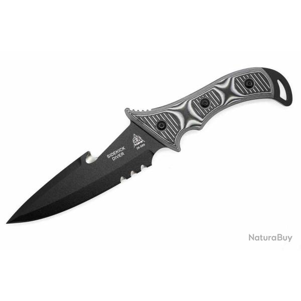 Couteau TOPS Knives Sidekick Diver Lame Acier N690Co Manche G10 Noir/Gris Etui Kydex USA TPSDIV01