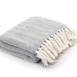 Couverture coton chevrons gris 220x200 cm douce lavable