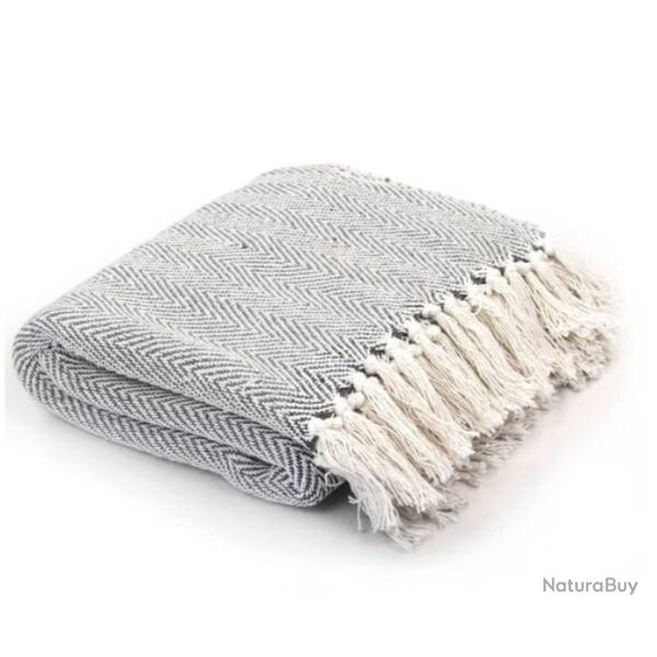 Couverture coton chevrons gris 220x200 cm douce lavable