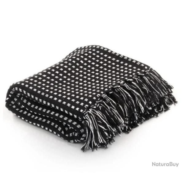 Couverture coton chevrons noir 220x250 cm douce lavable