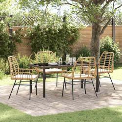 Ensemble de salle &agrave; manger pour jardin 5 pcs Marron polyrotin