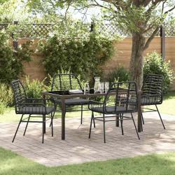 Ensemble de salle &agrave; manger pour jardin 5 pcs Noir polyrotin