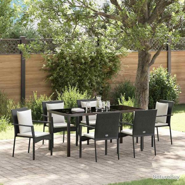 Ensemble de salle � manger pour jardin 7 pcs Noir polyrotin