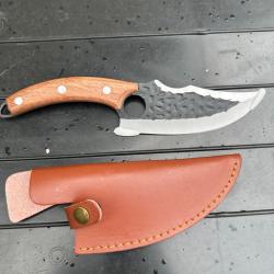 COUTEAU DE DECOUPE DES CHEFS VIKINGS LAME MARTEL&Eacute;E  BRUT + ETUI CUIR