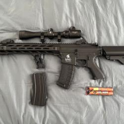 M4 Lancer Tactical DMR UPGRAD&Eacute;E (1.4J) + lunette 3-9x40 + accessoires