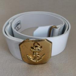 MARINE NATIONALE : CEINTURON BLANC CEREMONIES EN PVC / 110CM DE LONG / ANCRE MARINE