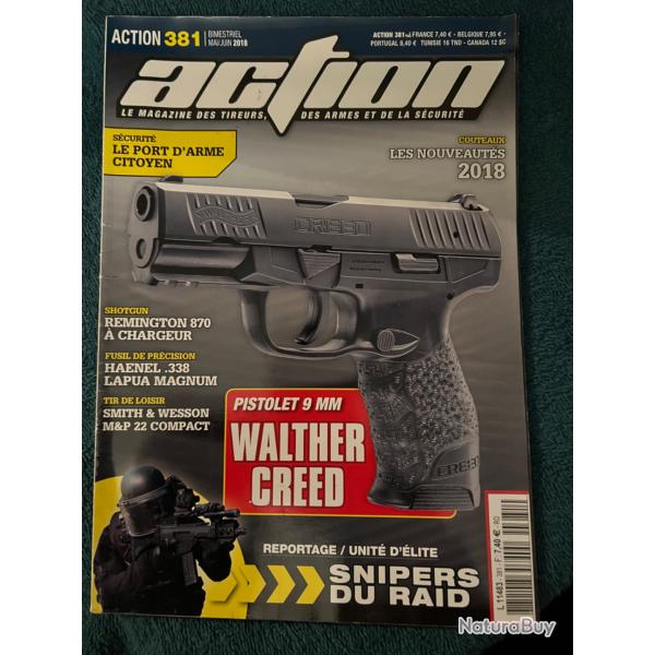 revue tir ACTION no 381 de 2018 Walther Creed 9 mm, Remington 870