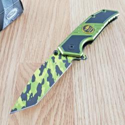 Couteau Semi Automatique Tactical Rite Edge Lame Tanto Camo 3Cr13 Manche Alu Green Military Linerlo