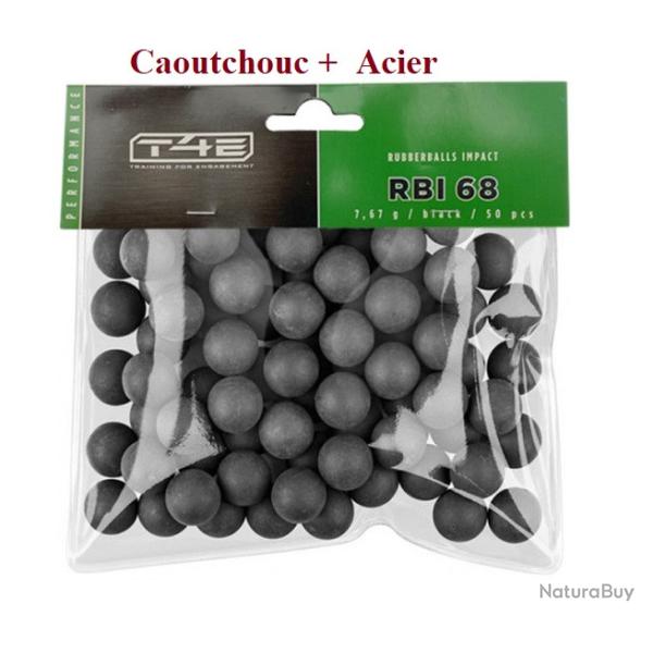 Sachet de 50 Billes caoutchouc + Acier Noire  Cal. 68