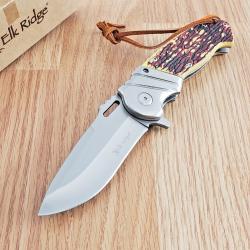 Couteau de Chasse Pliant Elk Ridge Semi-Automatique Lame Acier 3Cr13 Manche Abs Fa&ccedil;on Os Linerlock
