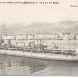 Carte Postale Ancienne - Contre-torpilleur SARBACANE et vue du Quai &agrave; Toulon -N&deg;1068