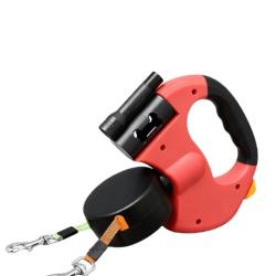 Laisse R&eacute;tractable Double 3m pour 2 Chiens LED Poign&eacute;e Antid&eacute;rapante Extensible S&eacute;curit&eacute; Rouge