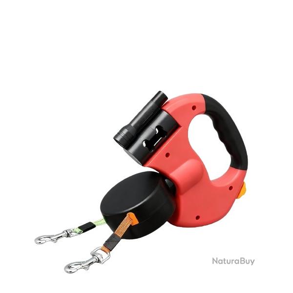 Laisse R�tractable Double 3m pour 2 Chiens LED Poign�e Antid�rapante Extensible S�curit� Rouge