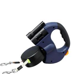 Laisse R&eacute;tractable Double 3m pour 2 Chiens LED Poign&eacute;e Antid&eacute;rapante Extensible S&eacute;curit&eacute; Bleu