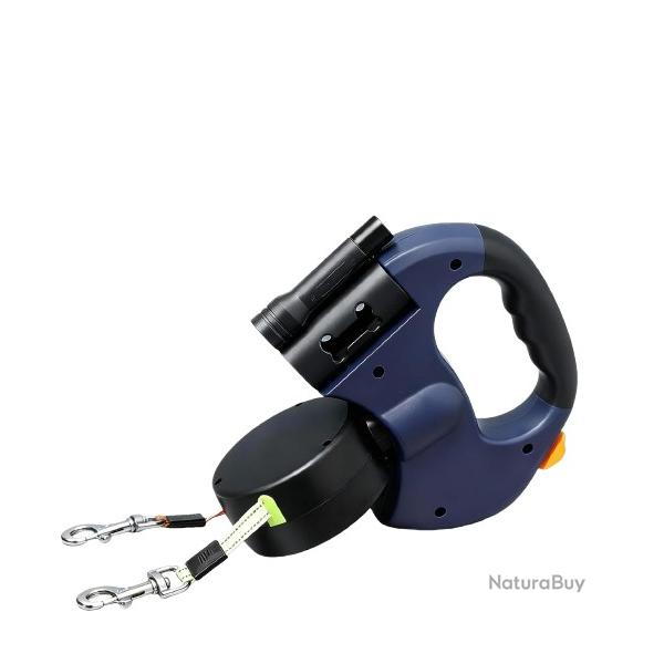 Laisse R�tractable Double 3m pour 2 Chiens LED Poign�e Antid�rapante Extensible S�curit� Bleu
