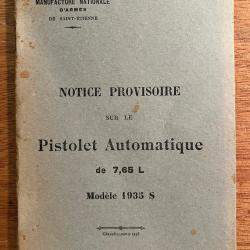 Notice Pistolet Automatique 1935 S 1935S D&eacute;cembre 1939