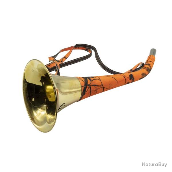 Corne de chasse pavillon gain�e orange 50cm Januel
