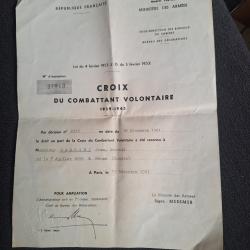 Brevet Croix du Combattant Volontaire 1939-1945