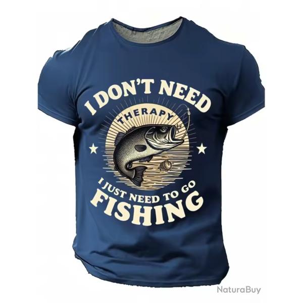 T-Shirt Motif P�CHE Streetwear impression 3D Bleu