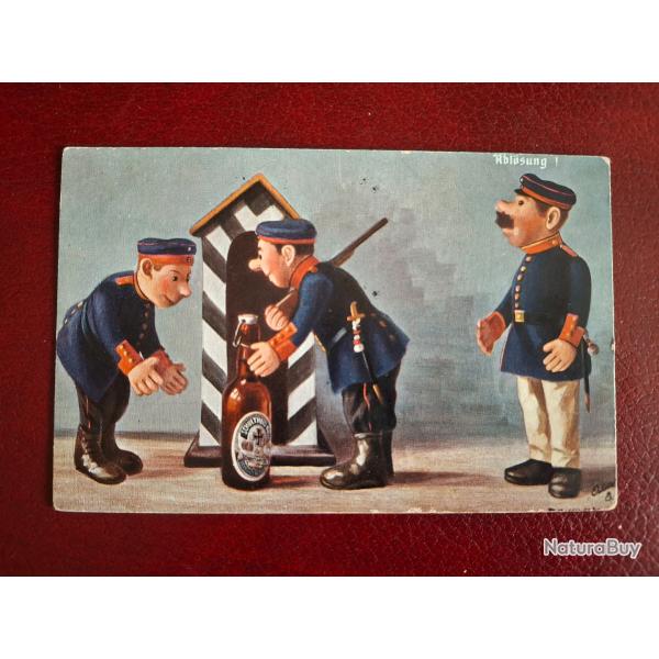 Rare carte postale bi�re Schultheis circul�e Mulhouse Saint Di� 1913