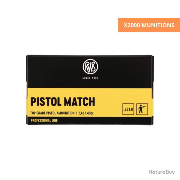 CARTON DE .22LR PISTOL MATCH 2.6G 40GR X2000 - RWS