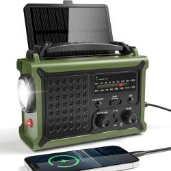 Solar Radio, Radio &agrave; Manivelle AM/FM avec 12000mAh Power Bank pour Le Chargement