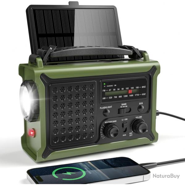Solar Radio, Radio � Manivelle AM/FM avec 12000mAh Power Bank pour Le Chargement