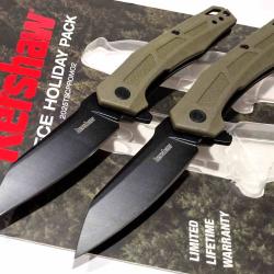 Pack de 2 Couteaux O/A Kershaw Lame Acier 3Cr13 Black Manche GFN OD Green Liner Lock KS7018