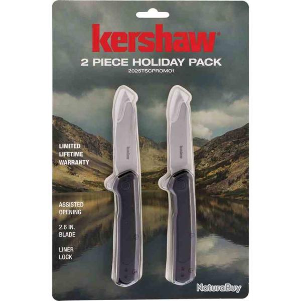 Pack de 2 Couteaux Kershaw O/A Lame Acier 3Cr13 Bead Blast Manche GFN Noir Liner Lock KS7017