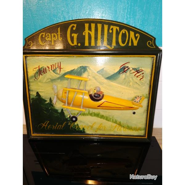 Tableau ancien en bois aviateur relief