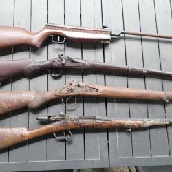 Lot de 3 fusils ancien et une carabine aire comprim&eacute;