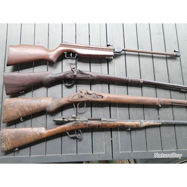Lot de 3 fusils ancien et une carabine aire comprim�